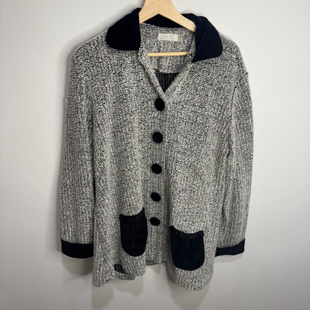 Lilly Hill Vintage Jacket 90s Speckle Gray Black Small Boho Festival Cardigan